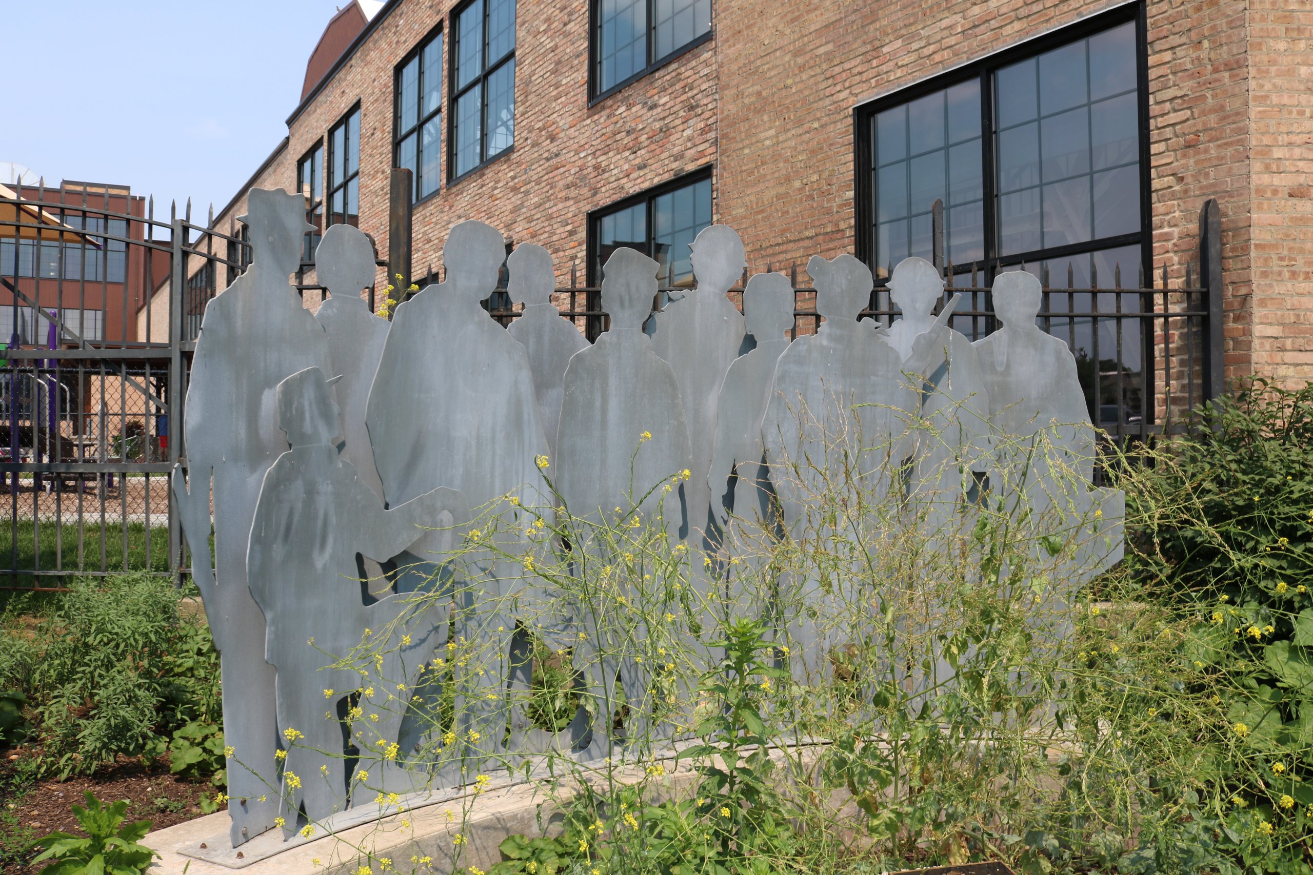 "The Workers" outdoor art sculpture in Beloit, WI.